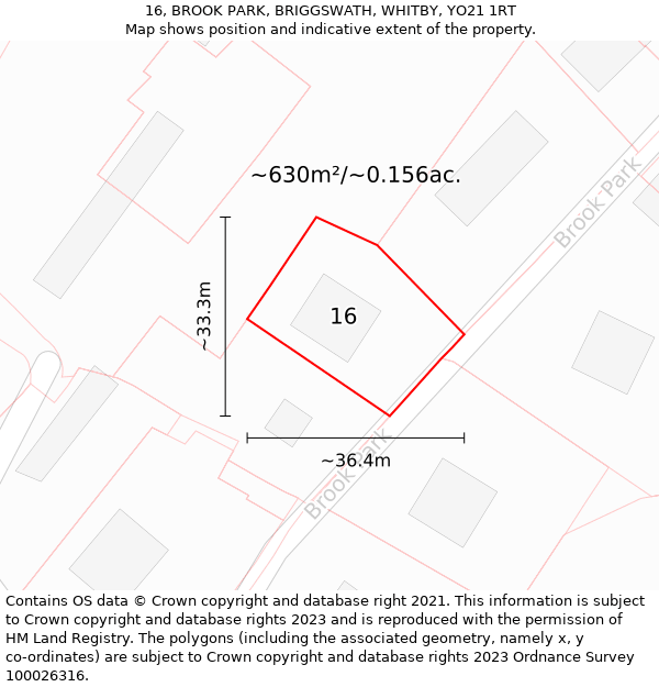 16, BROOK PARK, BRIGGSWATH, WHITBY, YO21 1RT: Plot and title map