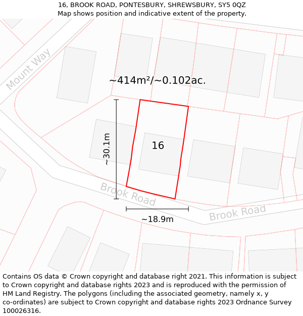 16, BROOK ROAD, PONTESBURY, SHREWSBURY, SY5 0QZ: Plot and title map