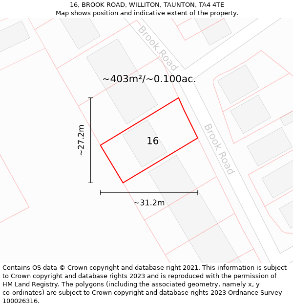 16, BROOK ROAD, WILLITON, TAUNTON, TA4 4TE: Plot and title map