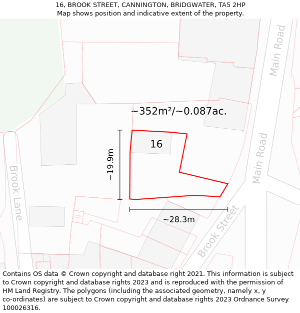 16, BROOK STREET, CANNINGTON, BRIDGWATER, TA5 2HP: Plot and title map