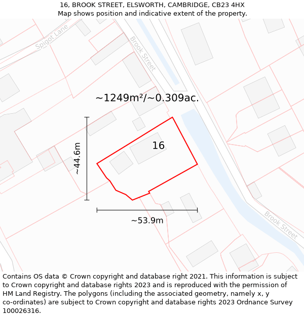 16, BROOK STREET, ELSWORTH, CAMBRIDGE, CB23 4HX: Plot and title map