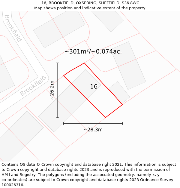 16, BROOKFIELD, OXSPRING, SHEFFIELD, S36 8WG: Plot and title map