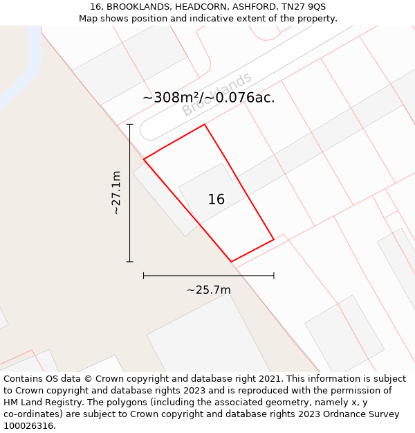 16, BROOKLANDS, HEADCORN, ASHFORD, TN27 9QS: Plot and title map