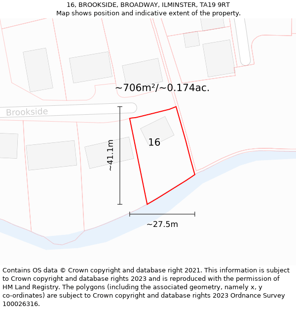 16, BROOKSIDE, BROADWAY, ILMINSTER, TA19 9RT: Plot and title map