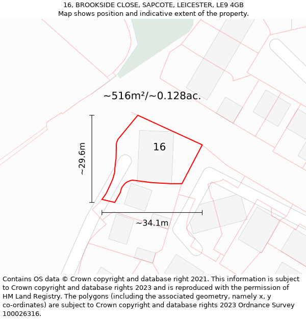 16, BROOKSIDE CLOSE, SAPCOTE, LEICESTER, LE9 4GB: Plot and title map