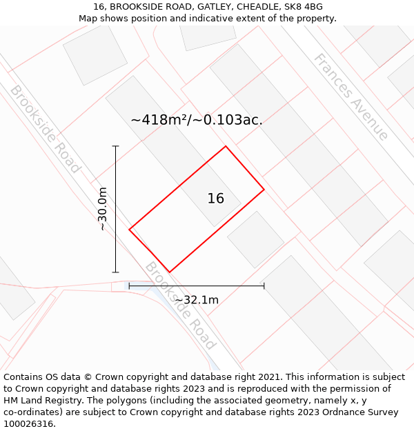 16, BROOKSIDE ROAD, GATLEY, CHEADLE, SK8 4BG: Plot and title map