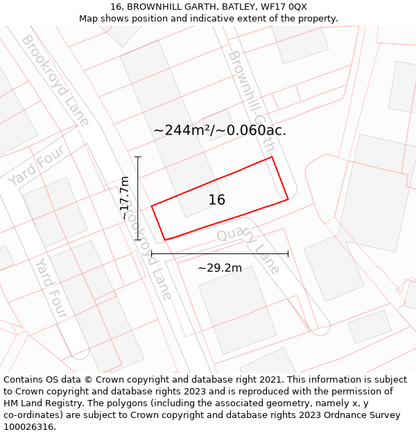 16, BROWNHILL GARTH, BATLEY, WF17 0QX: Plot and title map