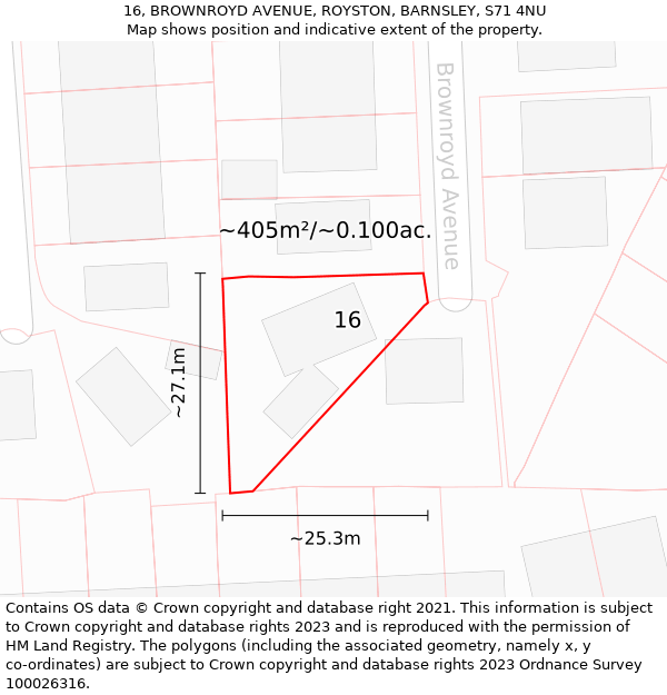 16, BROWNROYD AVENUE, ROYSTON, BARNSLEY, S71 4NU: Plot and title map