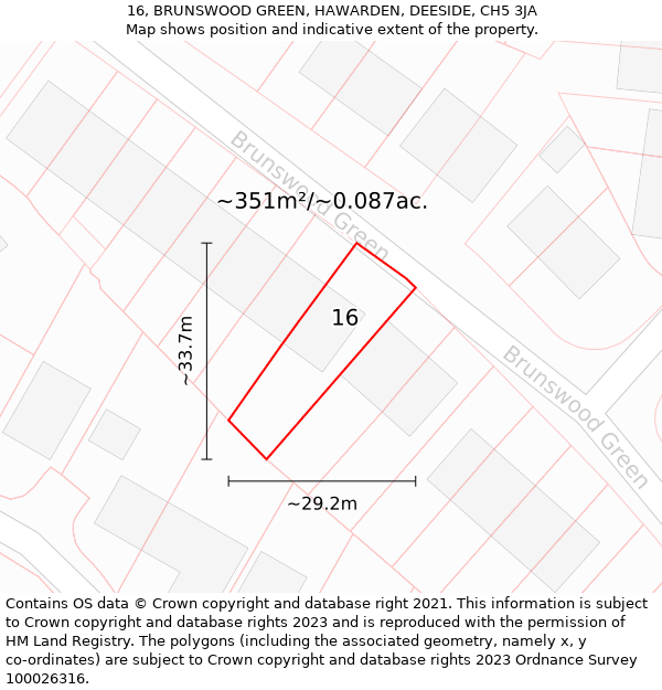 16, BRUNSWOOD GREEN, HAWARDEN, DEESIDE, CH5 3JA: Plot and title map