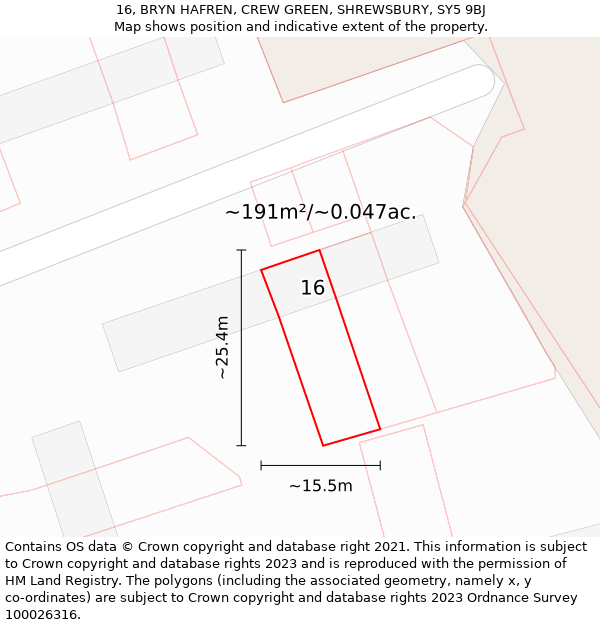 16, BRYN HAFREN, CREW GREEN, SHREWSBURY, SY5 9BJ: Plot and title map