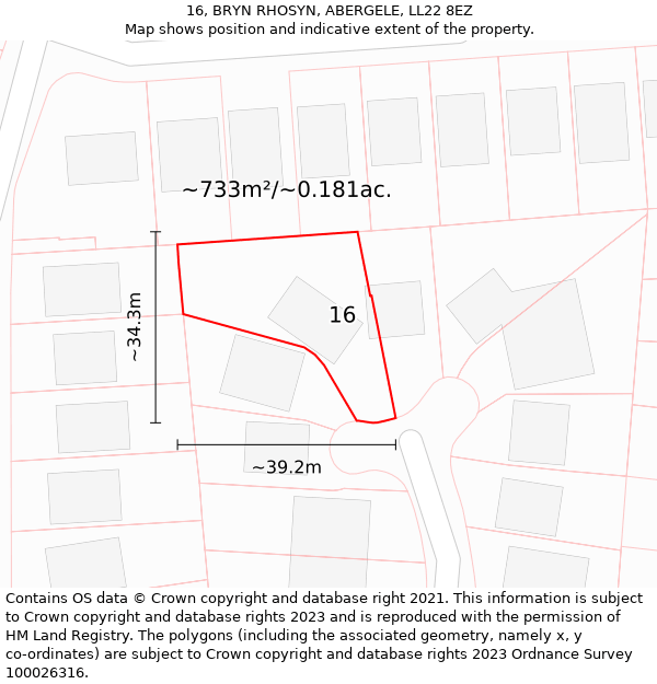 16, BRYN RHOSYN, ABERGELE, LL22 8EZ: Plot and title map