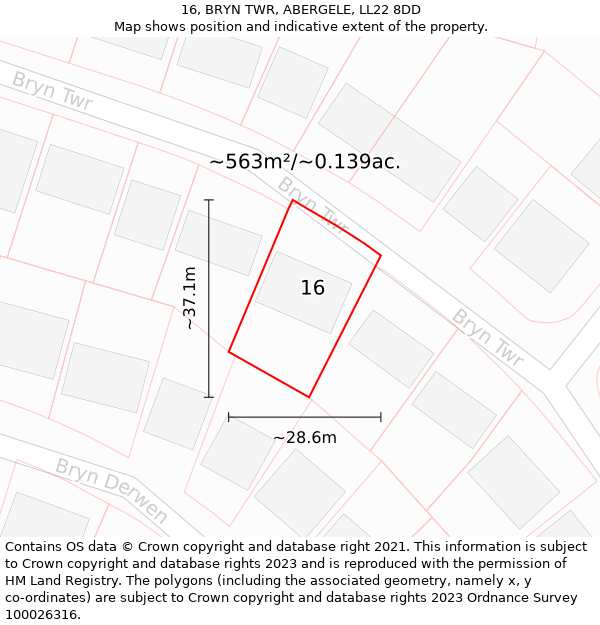 16, BRYN TWR, ABERGELE, LL22 8DD: Plot and title map