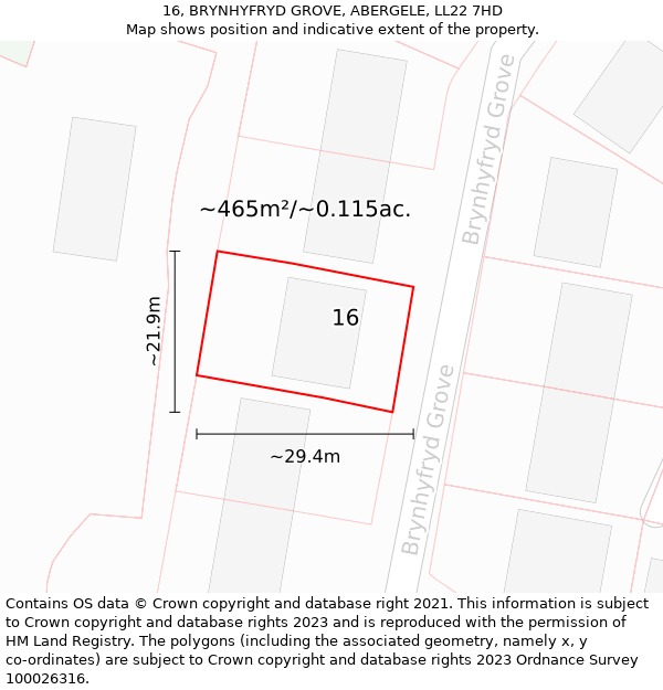 16, BRYNHYFRYD GROVE, ABERGELE, LL22 7HD: Plot and title map