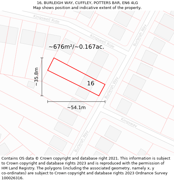 16, BURLEIGH WAY, CUFFLEY, POTTERS BAR, EN6 4LG: Plot and title map