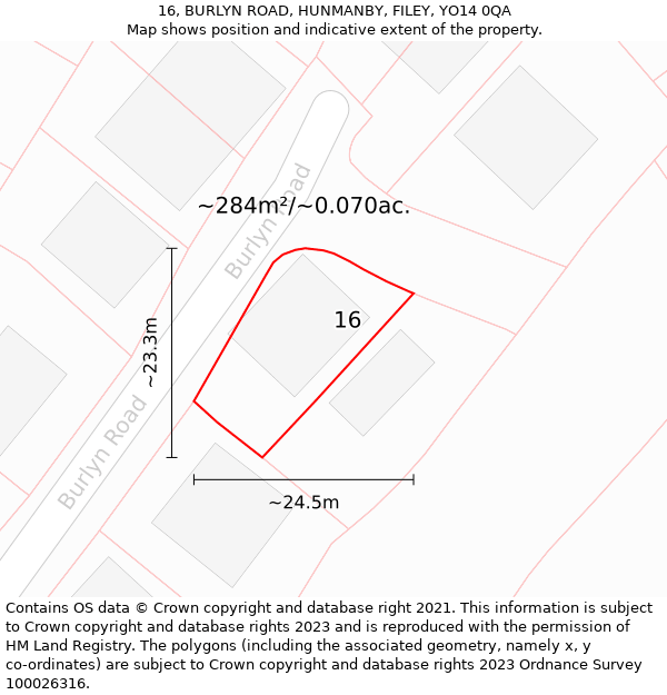 16, BURLYN ROAD, HUNMANBY, FILEY, YO14 0QA: Plot and title map