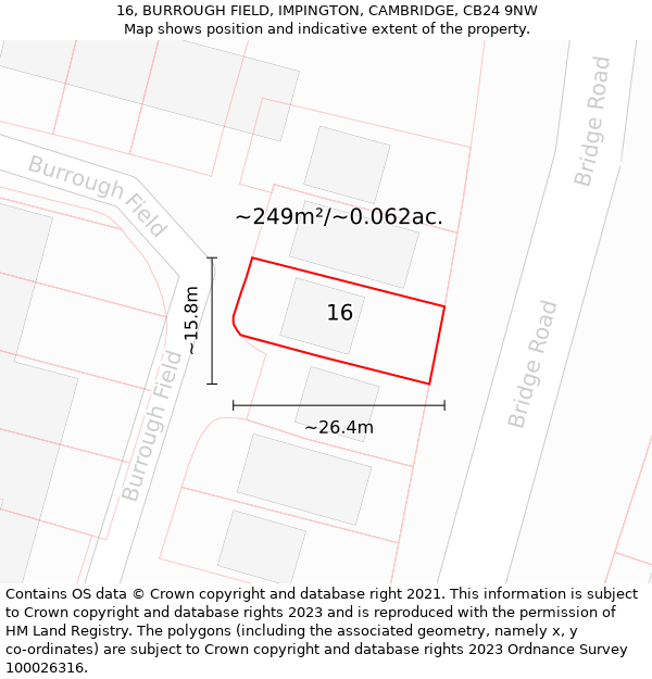 16, BURROUGH FIELD, IMPINGTON, CAMBRIDGE, CB24 9NW: Plot and title map