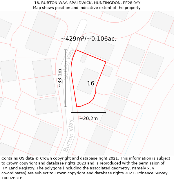 16, BURTON WAY, SPALDWICK, HUNTINGDON, PE28 0YY: Plot and title map