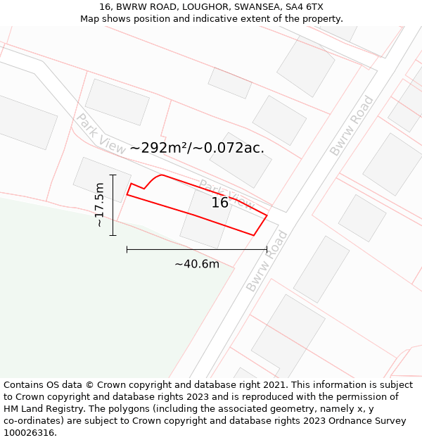 16, BWRW ROAD, LOUGHOR, SWANSEA, SA4 6TX: Plot and title map