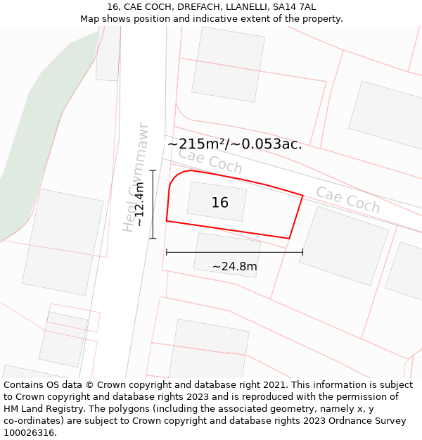 16, CAE COCH, DREFACH, LLANELLI, SA14 7AL: Plot and title map