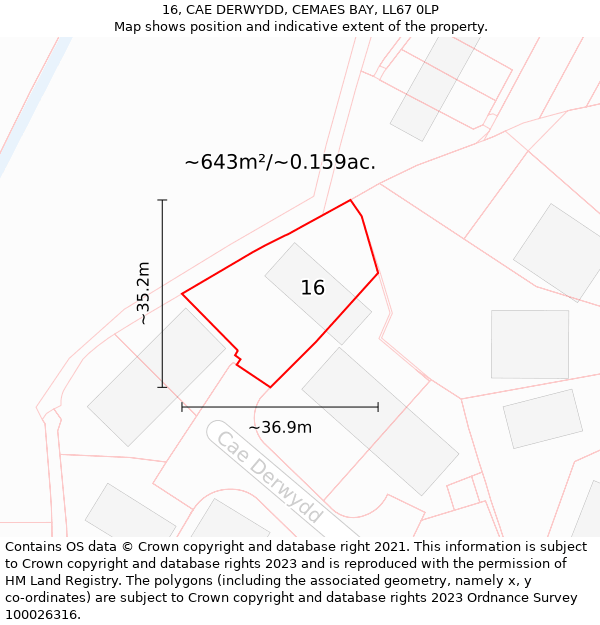 16, CAE DERWYDD, CEMAES BAY, LL67 0LP: Plot and title map