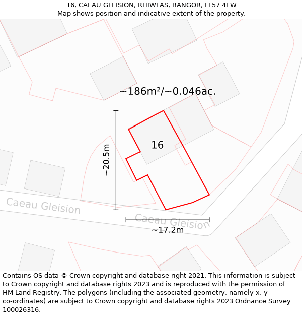 16, CAEAU GLEISION, RHIWLAS, BANGOR, LL57 4EW: Plot and title map