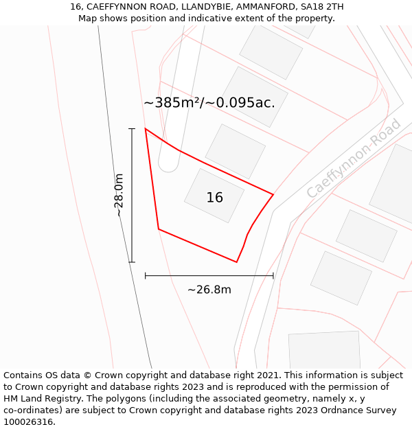 16, CAEFFYNNON ROAD, LLANDYBIE, AMMANFORD, SA18 2TH: Plot and title map