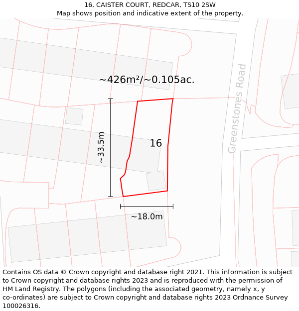 16, CAISTER COURT, REDCAR, TS10 2SW: Plot and title map