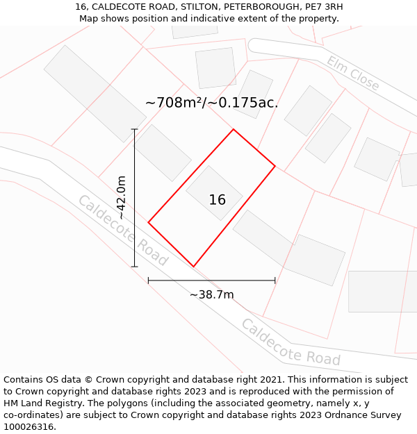 16, CALDECOTE ROAD, STILTON, PETERBOROUGH, PE7 3RH: Plot and title map