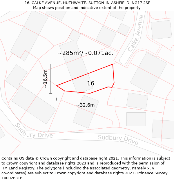 16, CALKE AVENUE, HUTHWAITE, SUTTON-IN-ASHFIELD, NG17 2SF: Plot and title map