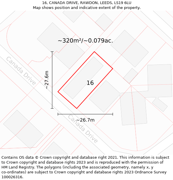 16, CANADA DRIVE, RAWDON, LEEDS, LS19 6LU: Plot and title map