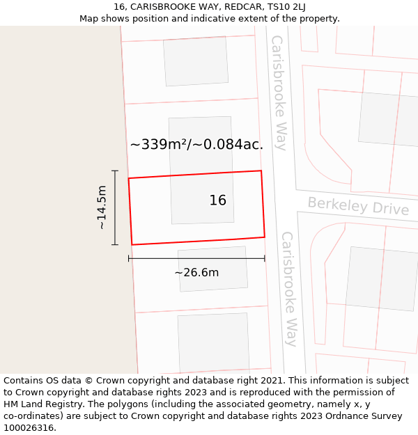 16, CARISBROOKE WAY, REDCAR, TS10 2LJ: Plot and title map