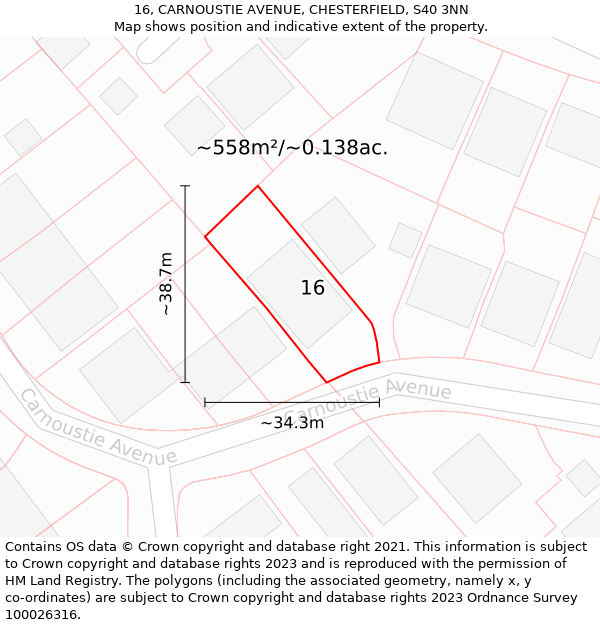 16, CARNOUSTIE AVENUE, CHESTERFIELD, S40 3NN: Plot and title map