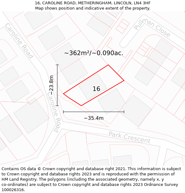 16, CAROLINE ROAD, METHERINGHAM, LINCOLN, LN4 3HF: Plot and title map