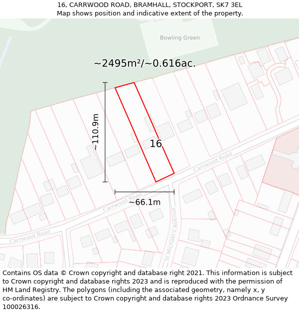 16, CARRWOOD ROAD, BRAMHALL, STOCKPORT, SK7 3EL: Plot and title map