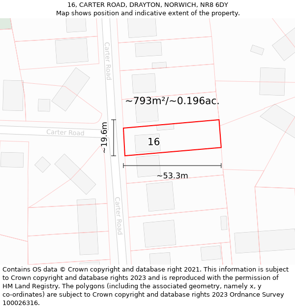 16, CARTER ROAD, DRAYTON, NORWICH, NR8 6DY: Plot and title map