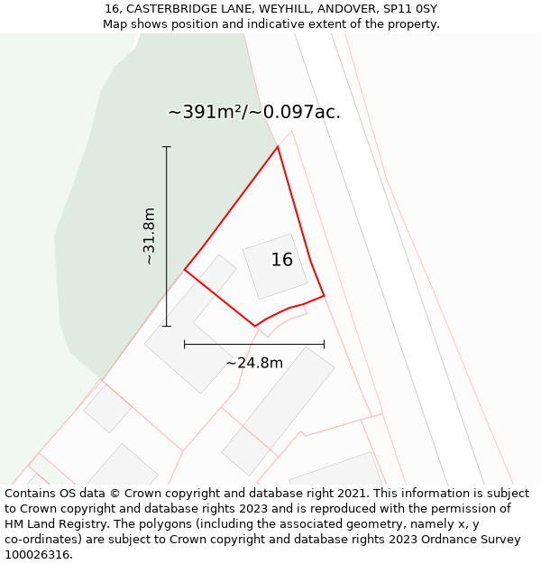 16, CASTERBRIDGE LANE, WEYHILL, ANDOVER, SP11 0SY: Plot and title map