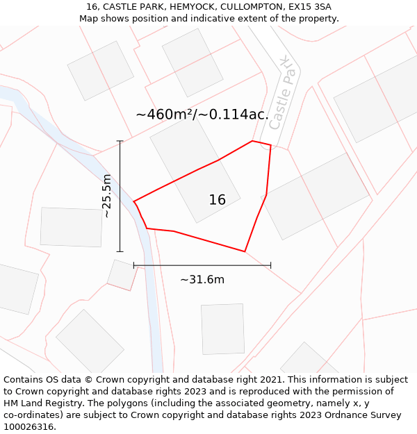 16, CASTLE PARK, HEMYOCK, CULLOMPTON, EX15 3SA: Plot and title map