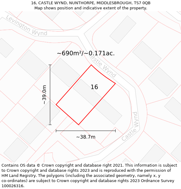 16, CASTLE WYND, NUNTHORPE, MIDDLESBROUGH, TS7 0QB: Plot and title map