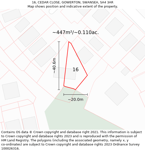 16, CEDAR CLOSE, GOWERTON, SWANSEA, SA4 3AR: Plot and title map