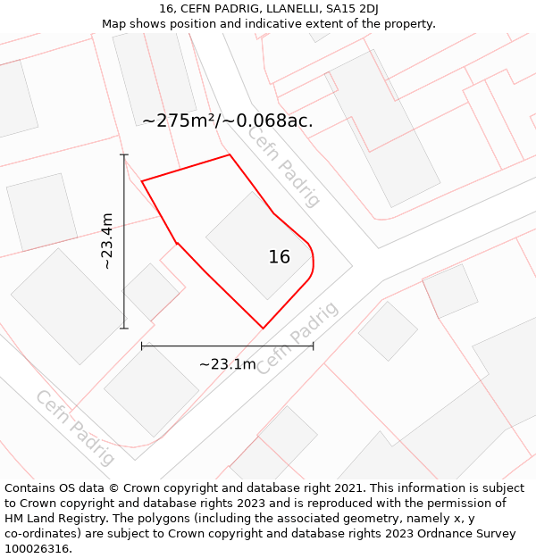 16, CEFN PADRIG, LLANELLI, SA15 2DJ: Plot and title map