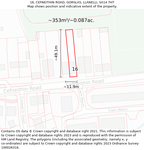 16, CEFNEITHIN ROAD, GORSLAS, LLANELLI, SA14 7HT: Plot and title map