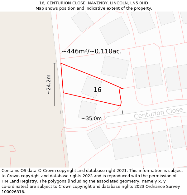 16, CENTURION CLOSE, NAVENBY, LINCOLN, LN5 0HD: Plot and title map