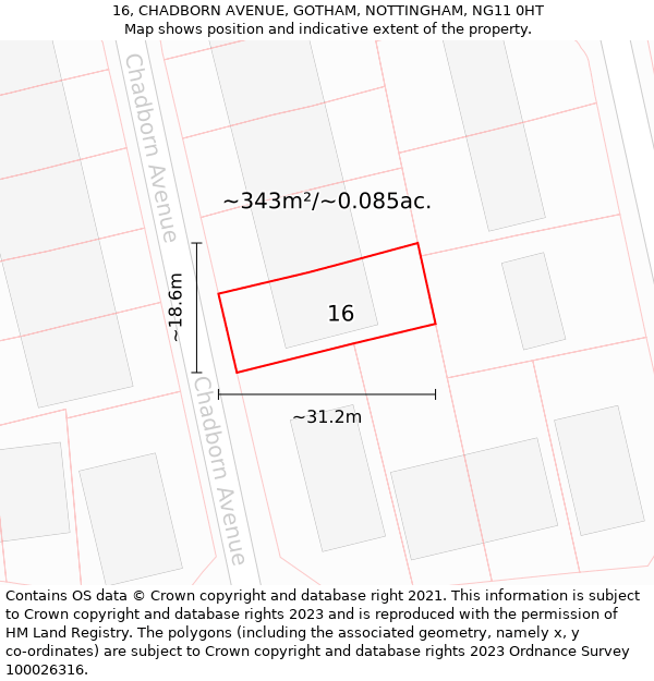 16, CHADBORN AVENUE, GOTHAM, NOTTINGHAM, NG11 0HT: Plot and title map