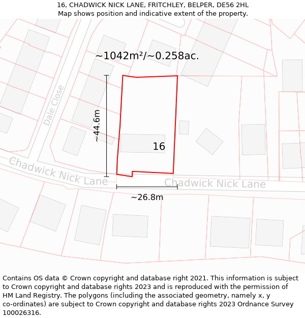 16, CHADWICK NICK LANE, FRITCHLEY, BELPER, DE56 2HL: Plot and title map