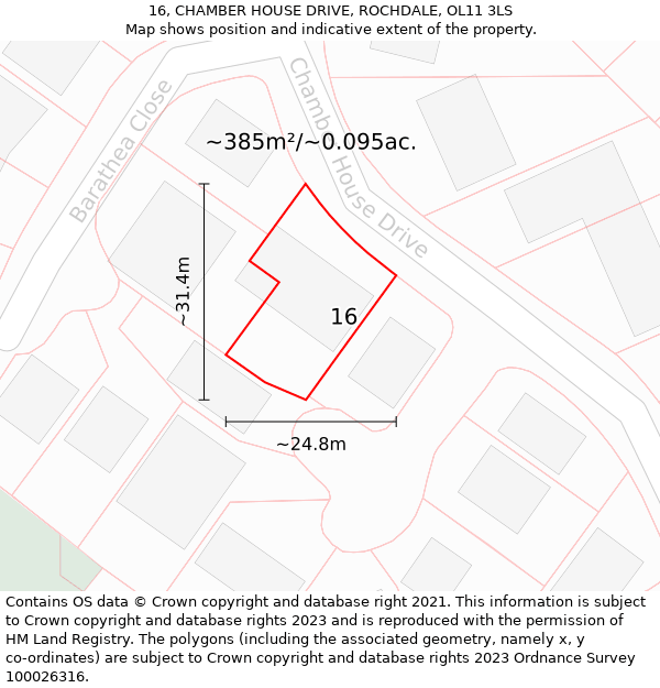 16, CHAMBER HOUSE DRIVE, ROCHDALE, OL11 3LS: Plot and title map