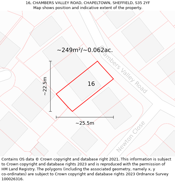 16, CHAMBERS VALLEY ROAD, CHAPELTOWN, SHEFFIELD, S35 2YF: Plot and title map