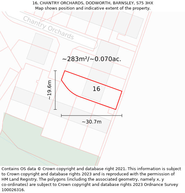 16, CHANTRY ORCHARDS, DODWORTH, BARNSLEY, S75 3HX: Plot and title map