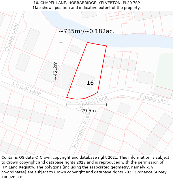 16, CHAPEL LANE, HORRABRIDGE, YELVERTON, PL20 7SP: Plot and title map