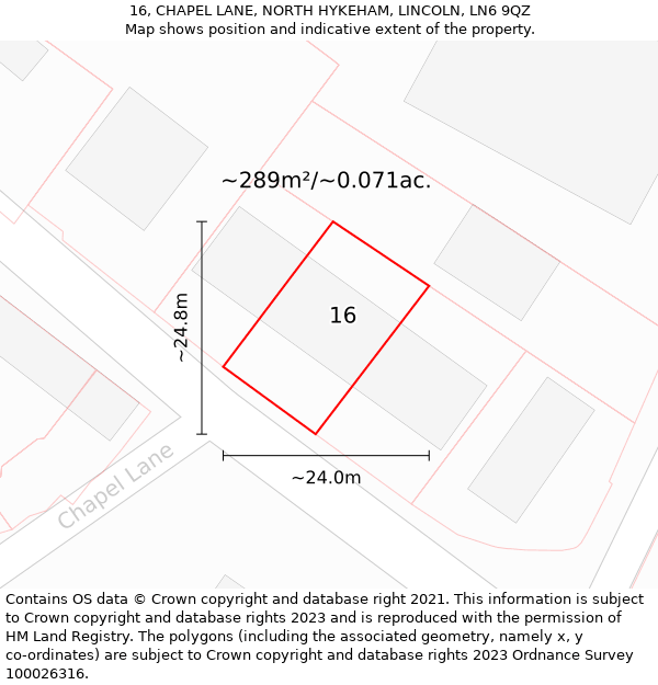 16, CHAPEL LANE, NORTH HYKEHAM, LINCOLN, LN6 9QZ: Plot and title map