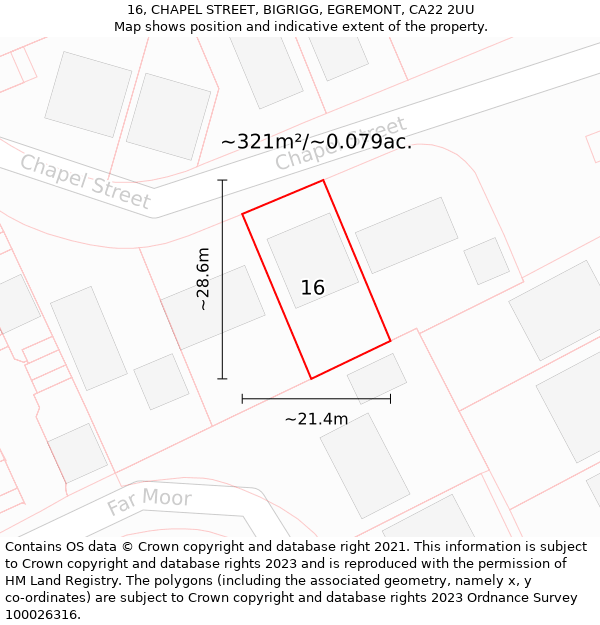 16, CHAPEL STREET, BIGRIGG, EGREMONT, CA22 2UU: Plot and title map